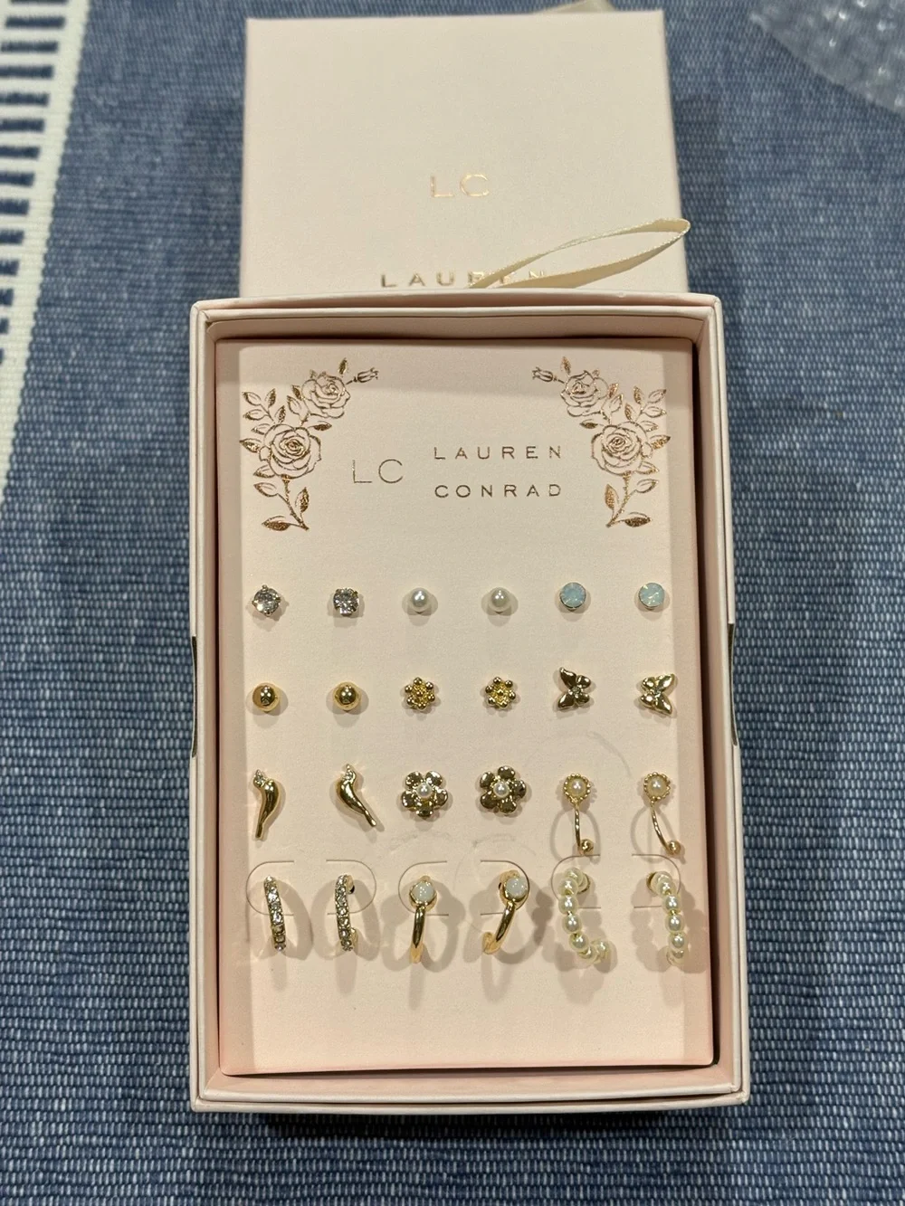 LC Lauren Conrad Gold and White Pearl 12-Pair Kids Earring Set